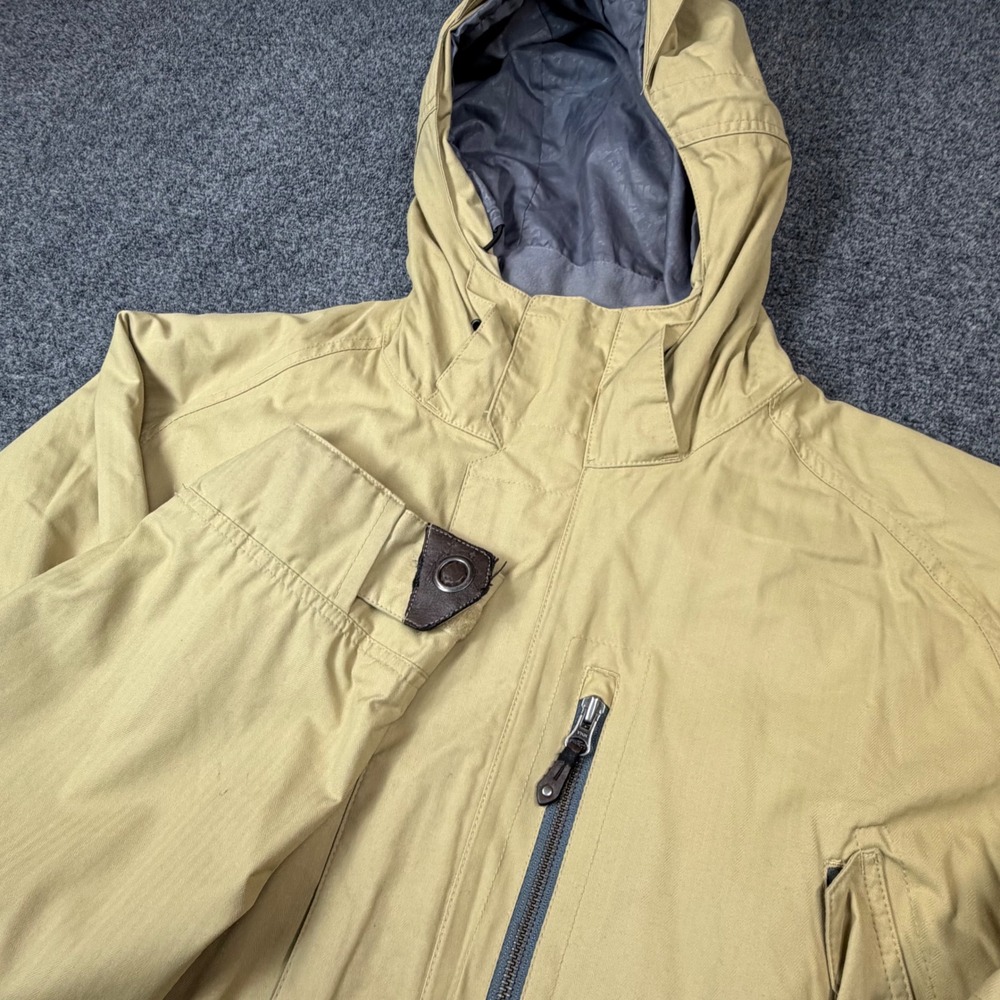 VTG Sims Snowboards Jacket Mens Large Tan Herringbone Hooded Winter Shell Coat‎